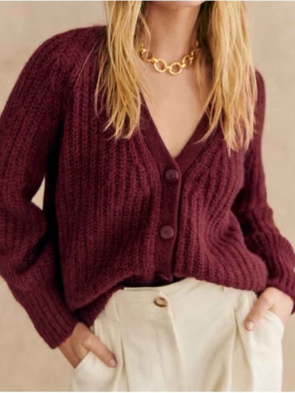 Sezane Gilet Basile Chunky Cardigan in Grenat Burgundy size XL